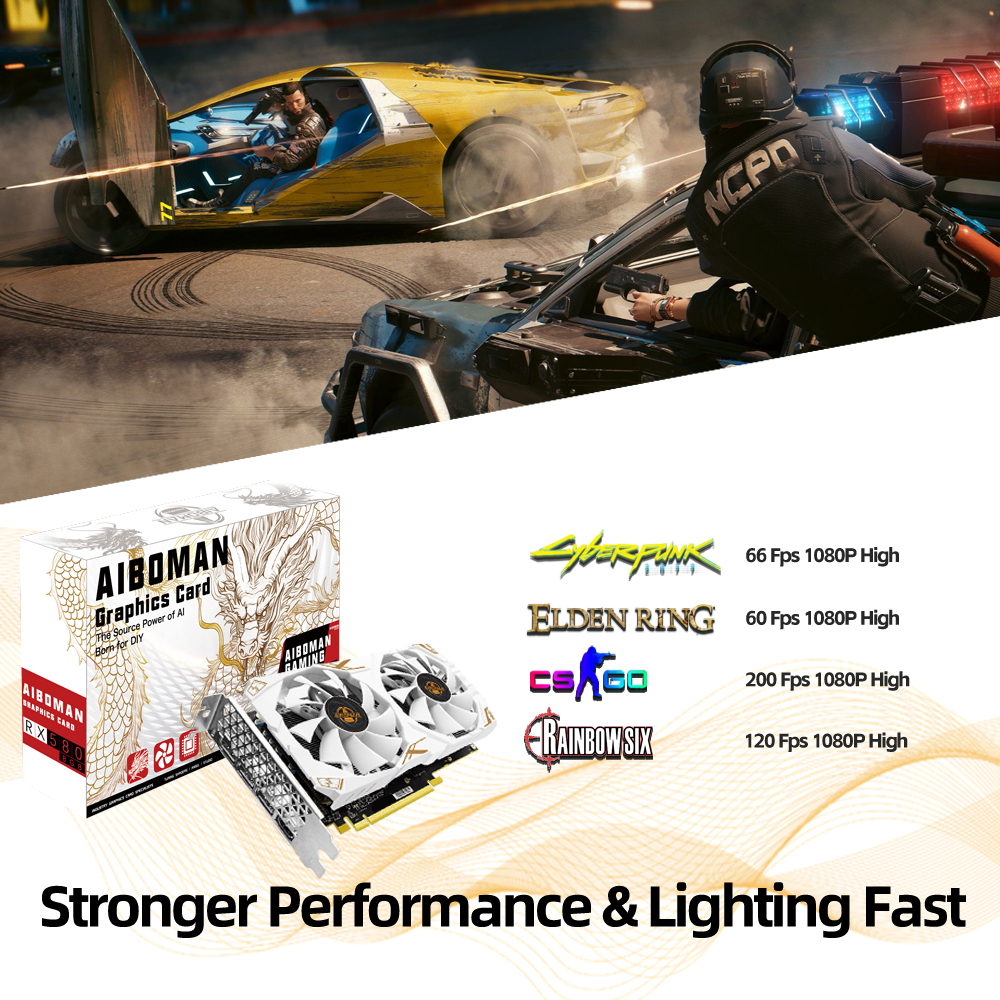AIBOMAN Video Card AMD RX580 8 - đánh giá và giá Esports Gaming Fan